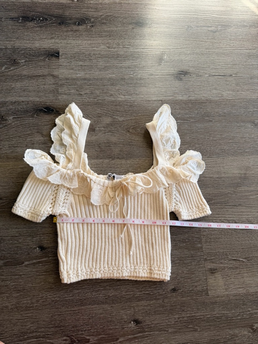 Zara Cream Ruffle Ribbed Crop Top - Picture 4 of 6